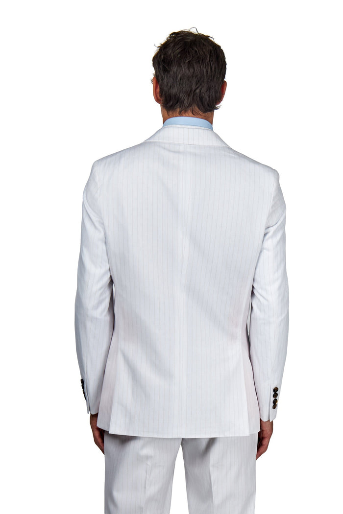 NEIL – Mens White Gold Pinstripe Blazer Tailored Fit Jacket