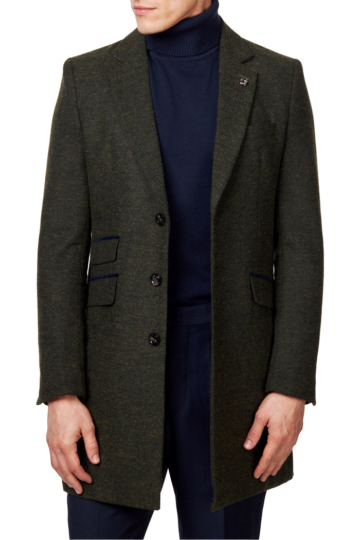 NESTOR – GREEN TWEED WOOL BLEND OVERCOAT