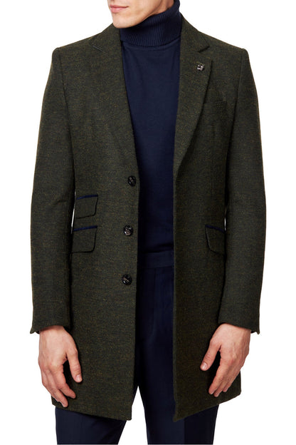 NESTOR – GREEN TWEED WOOL BLEND OVERCOAT