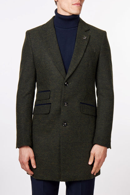 NESTOR – GREEN TWEED WOOL BLEND OVERCOAT