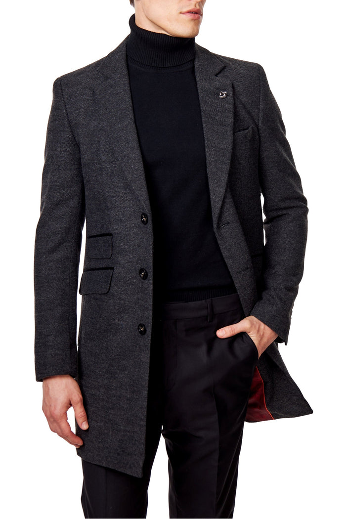 NESTOR – GREY TWEED WOOL BLEND OVERCOAT