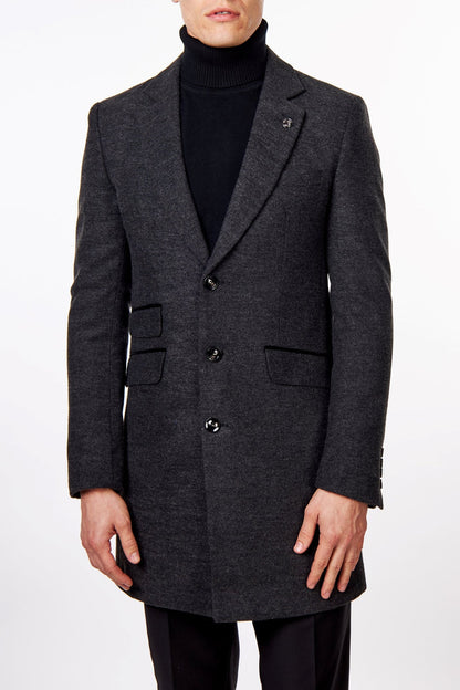 NESTOR – GREY TWEED WOOL BLEND OVERCOAT