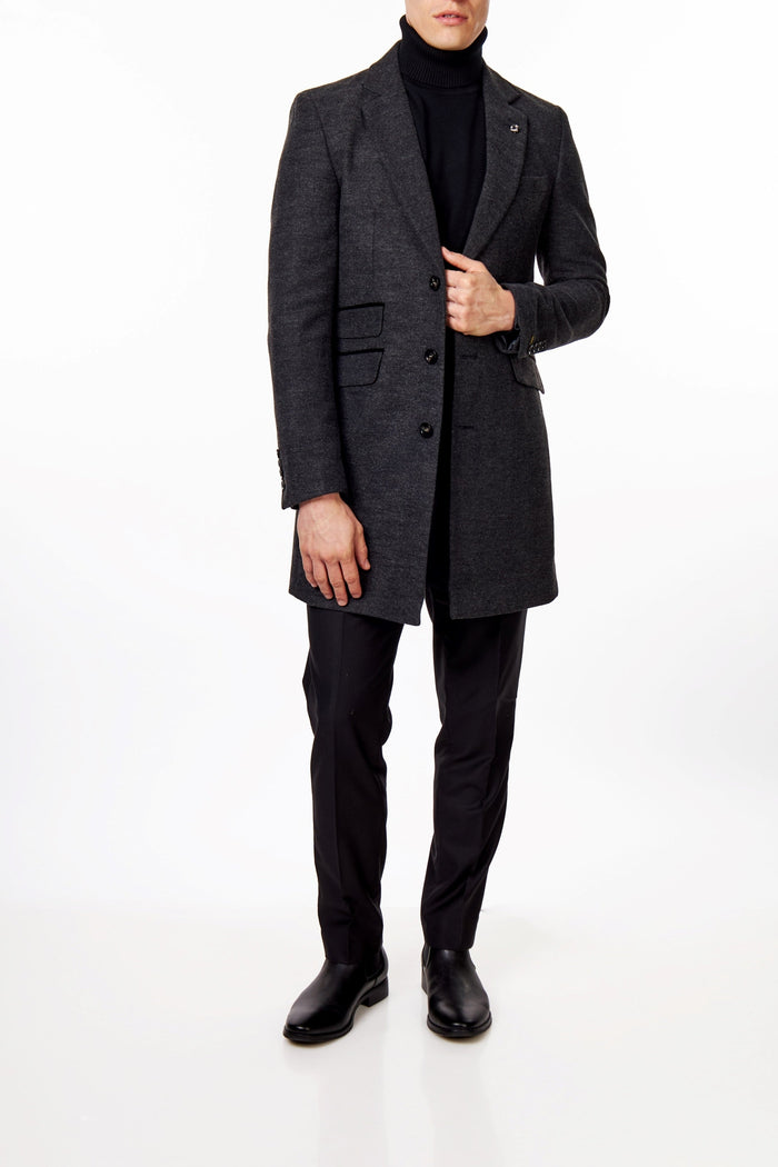 NESTOR – GREY TWEED WOOL BLEND OVERCOAT