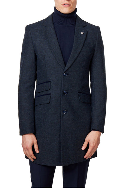 NESTOR – NAVY TWEED WOOL BLEND OVERCOAT