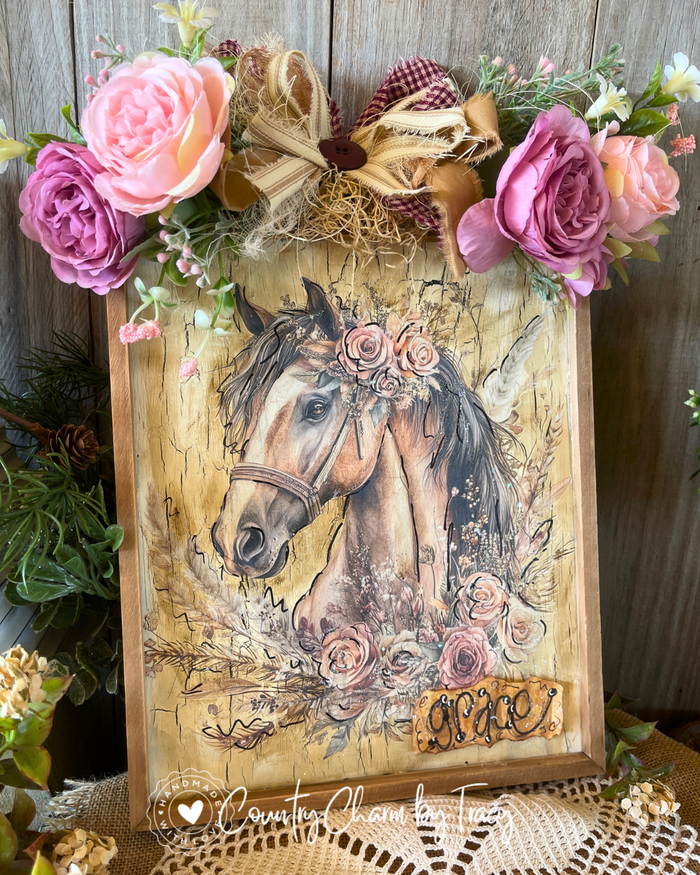 NEW!! "Grace" Horse Wall Decor – 12x10 Rustic Farmhouse Art