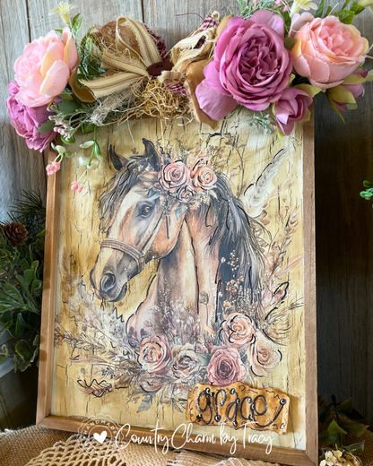 NEW!! "Grace" Horse Wall Decor – 12x10 Rustic Farmhouse Art
