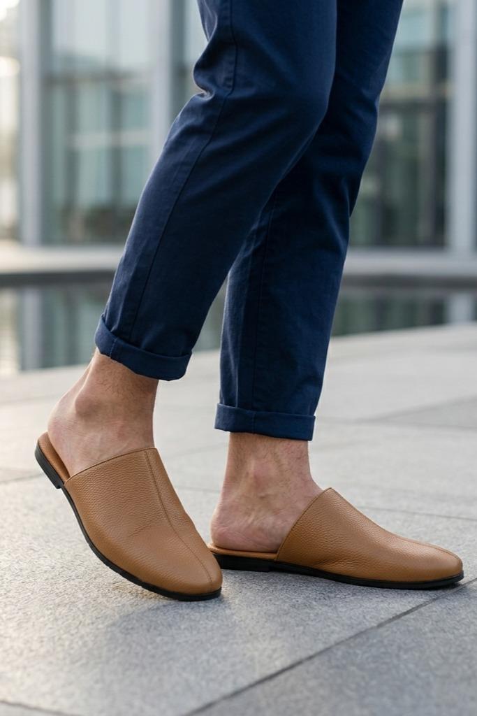 Nico Men’s Tan Soft Grain Leather Mule Half Shoes