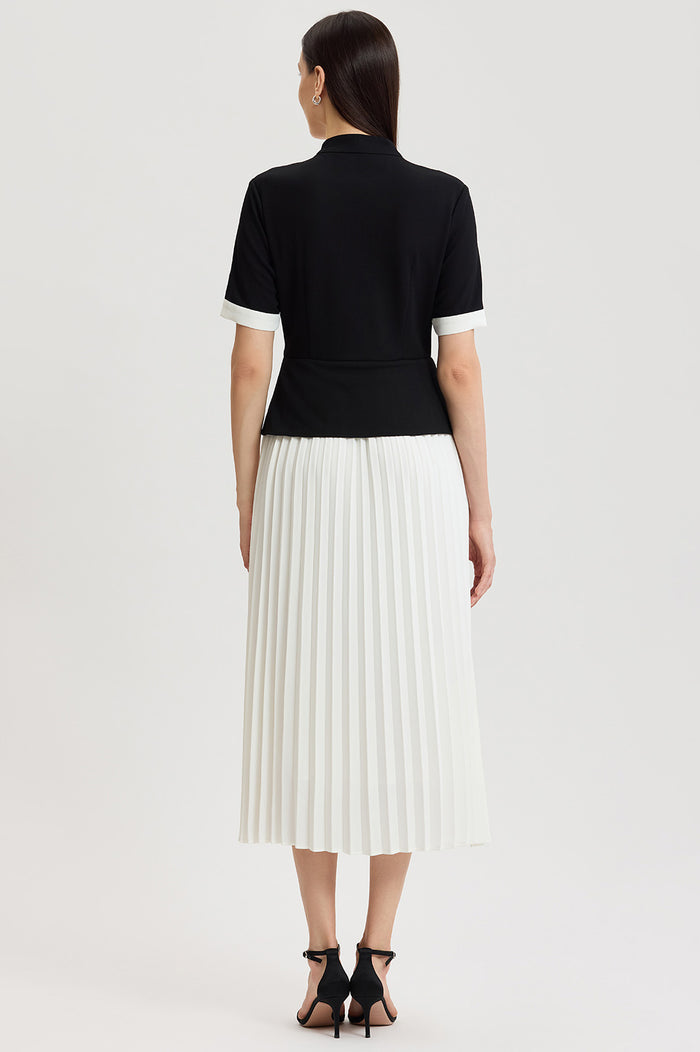 Noelle Pleated Crepe Maxi Dress, Black/White | Ming Wang