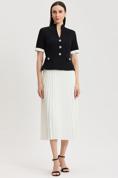 Noelle Pleated Crepe Maxi Dress, Black/White | Ming Wang