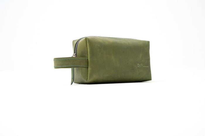 Olive Green Cupola Leather Travel Pouch - Spiš.