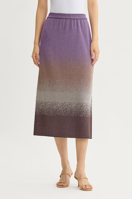 Ombre Jacquard Knit Midi Skirt, Sunset Purple/Dark Umber/Warm Taupe/French Almond/Black | Ming Wang