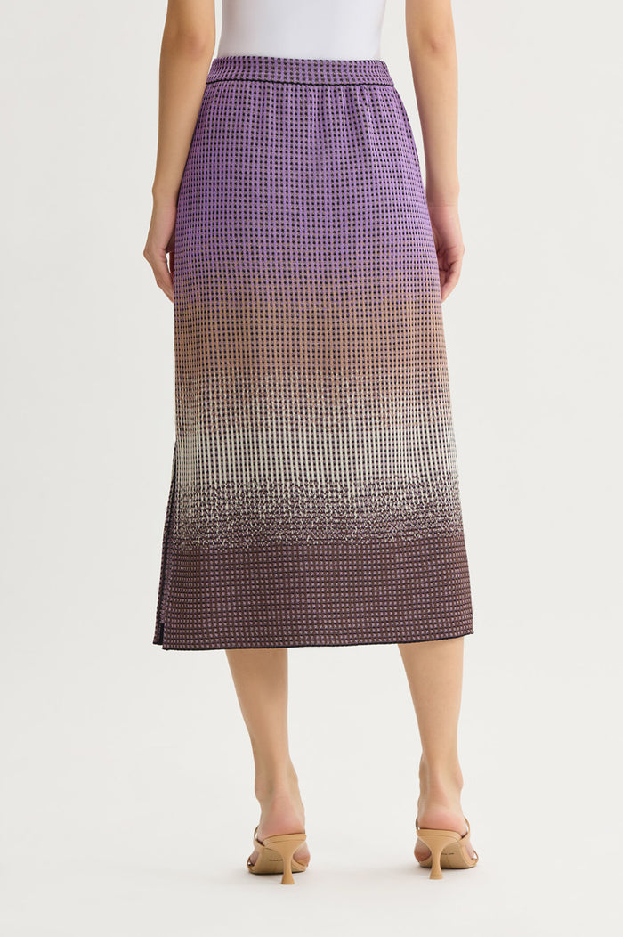 Ombre Jacquard Knit Midi Skirt, Sunset Purple/Dark Umber/Warm Taupe/French Almond/Black | Ming Wang