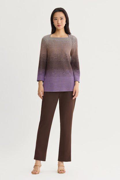 Ombre Jacquard Knit Tunic, Sunset Purple/Dark Umber/Warm Taupe/French Almond/Black | Ming Wang