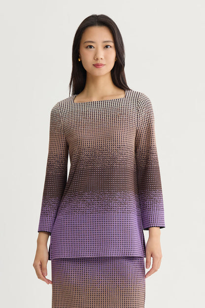Ombre Jacquard Knit Tunic, Sunset Purple/Dark Umber/Warm Taupe/French Almond/Black | Ming Wang