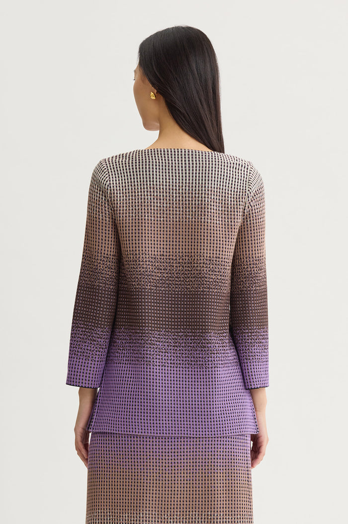 Ombre Jacquard Knit Tunic, Sunset Purple/Dark Umber/Warm Taupe/French Almond/Black | Ming Wang