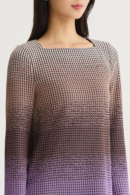 Ombre Jacquard Knit Tunic, Sunset Purple/Dark Umber/Warm Taupe/French Almond/Black | Ming Wang