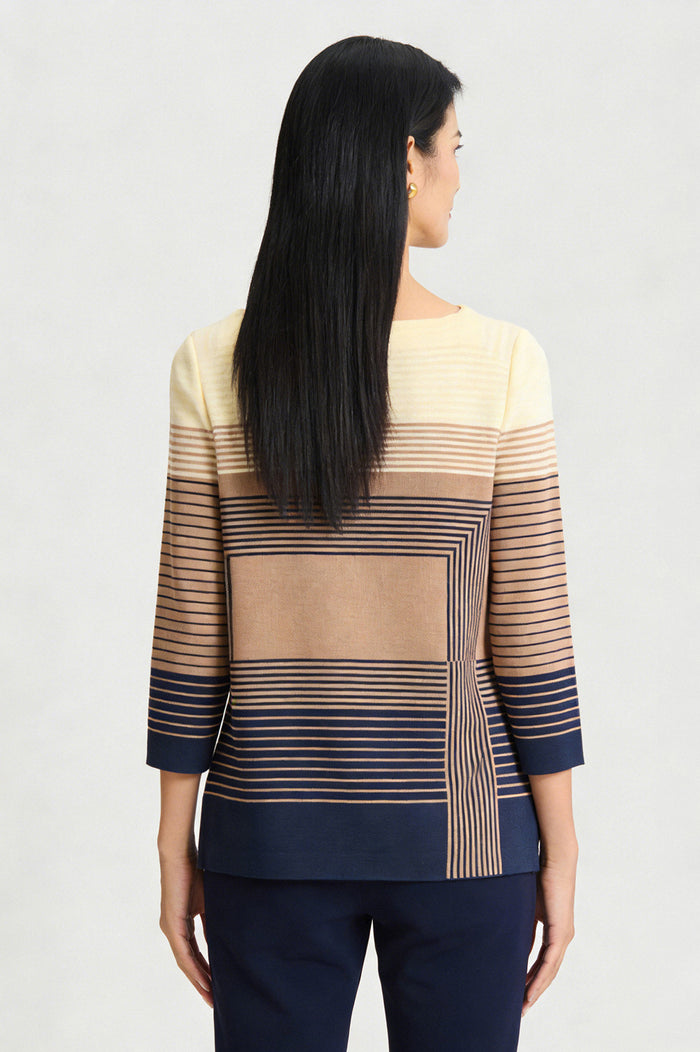 Ombre Stripe Soft Knit Tunic, Indigo/Warm Taupe/French Almond | Ming Wang