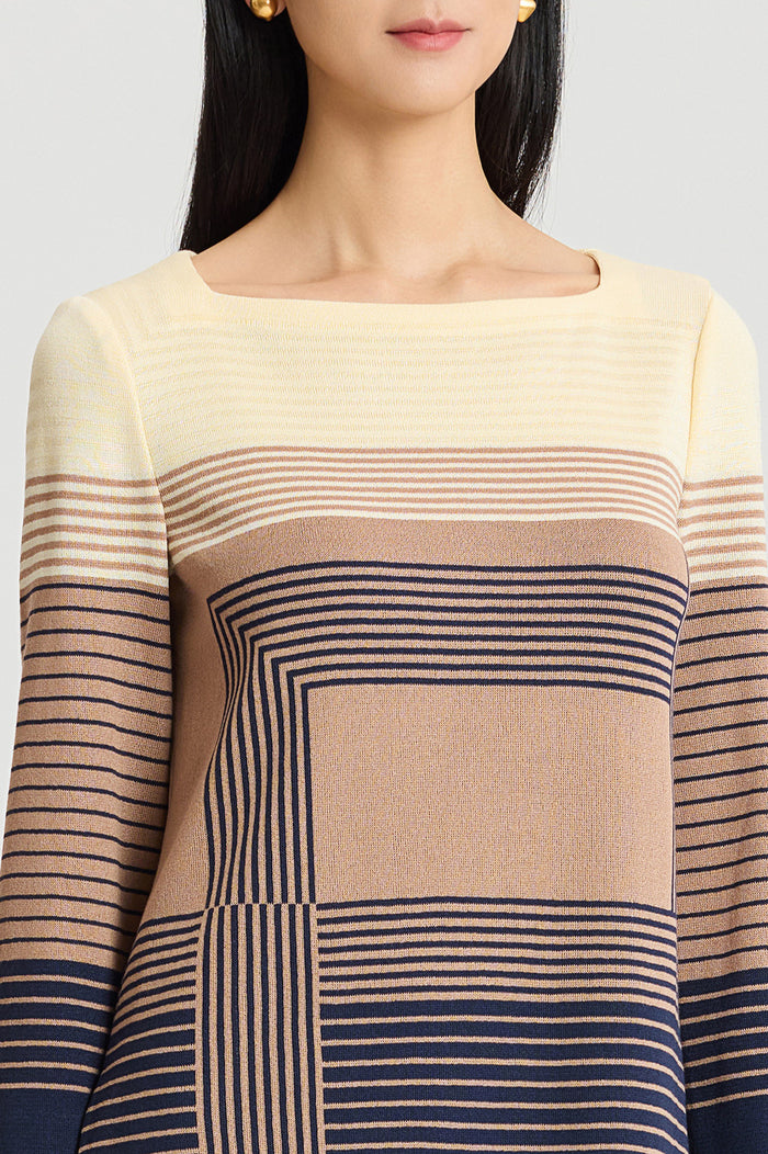 Ombre Stripe Soft Knit Tunic, Indigo/Warm Taupe/French Almond | Ming Wang