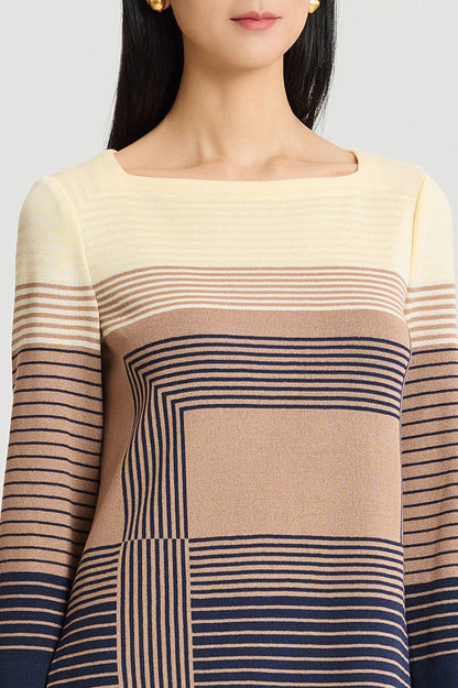 Ombre Stripe Soft Knit Tunic, Indigo/Warm Taupe/French Almond | Ming Wang