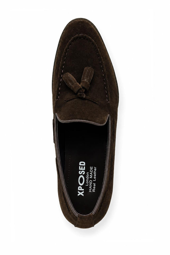 PABLO Men’s Brown Real Suede Leather Tassel Loafers