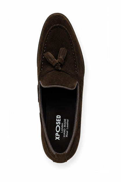 PABLO Men’s Brown Real Suede Leather Tassel Loafers
