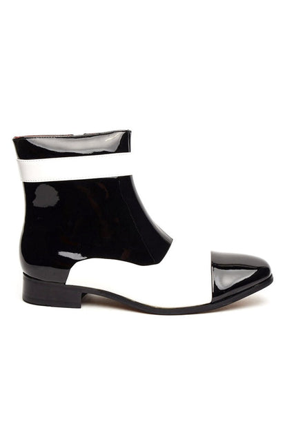 PATENT BLACK & WHITE ZIP GATSBY BOOTS