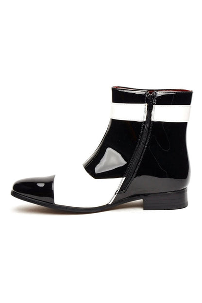 PATENT BLACK & WHITE ZIP GATSBY BOOTS