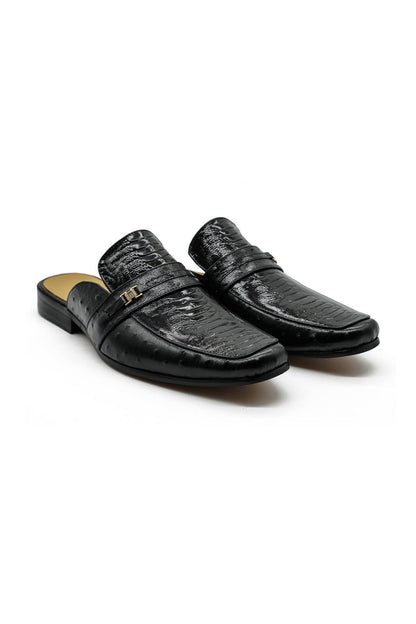 Patent Leather Print Backless Loafers