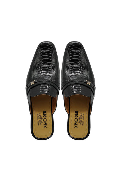 Patent Leather Print Backless Loafers