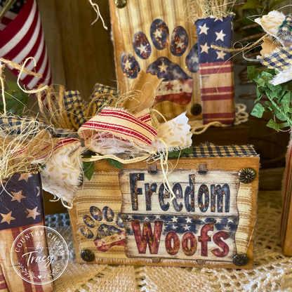 Patriotic Pups Wood Block Set - Americana Shelf Sitters