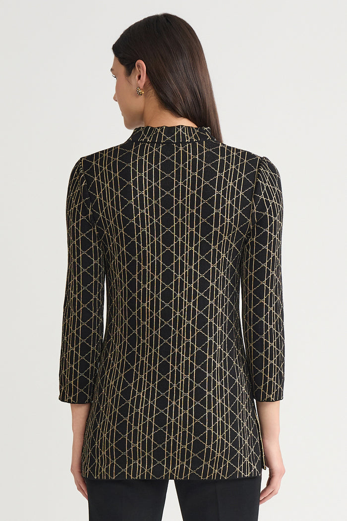 Petite Art Deco Lurex Soft Knit Tunic, Black/Gold | Ming Wang