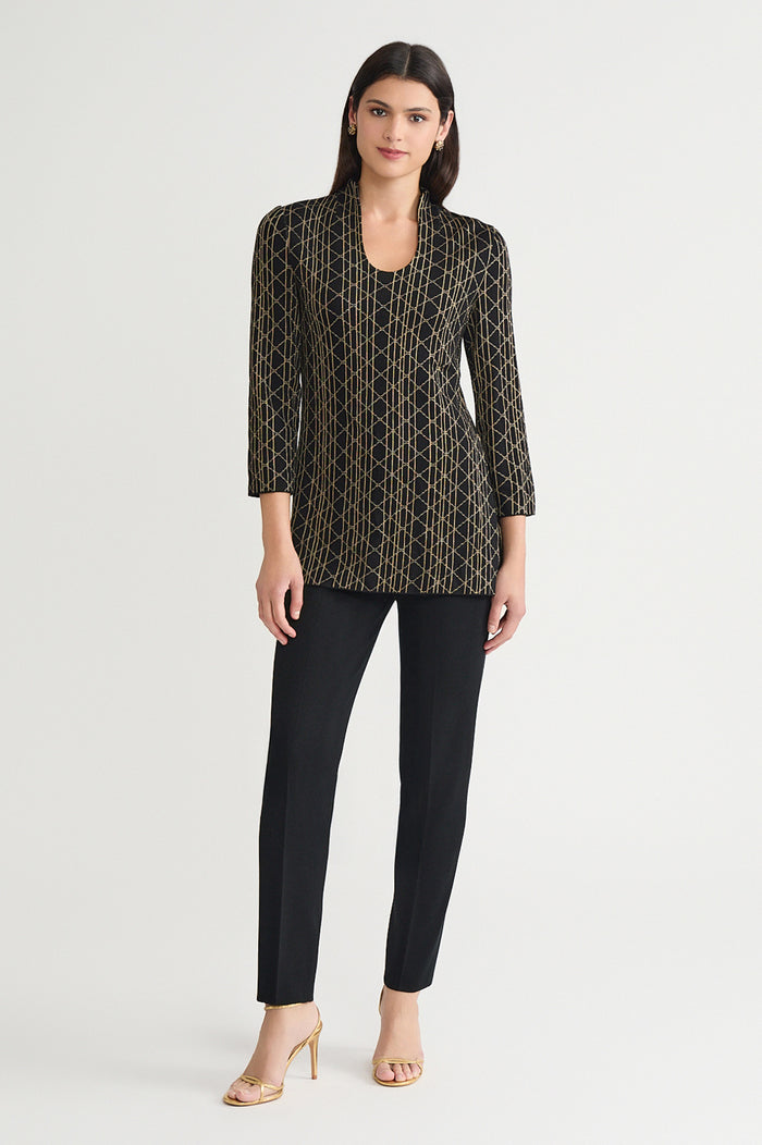 Petite Art Deco Lurex Soft Knit Tunic, Black/Gold | Ming Wang