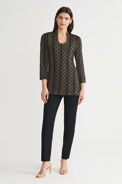 Petite Art Deco Lurex Soft Knit Tunic, Black/Gold | Ming Wang