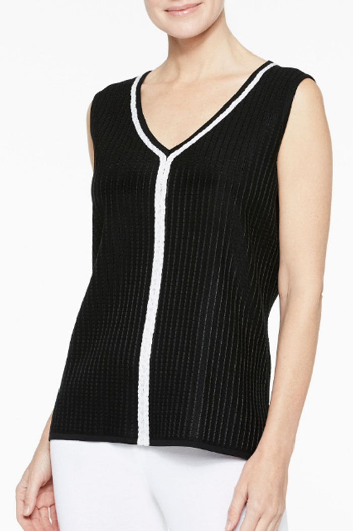 Petite Braided Trim Knit Tank, Black/White | Ming Wang