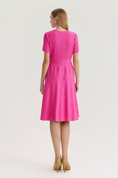 Petite Fit-N-Flare Multi-Stitch Soft Knit Dress, Carmine Rose | Ming Wang