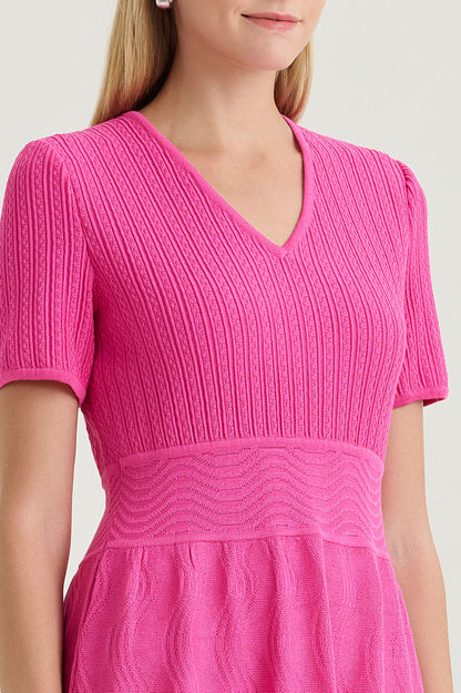 Petite Fit-N-Flare Multi-Stitch Soft Knit Dress, Carmine Rose | Ming Wang