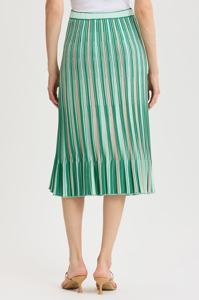 Petite Flared Flounce Soft Knit Midi Skirt, Kelly Green/Eucalyptus/Ivory | Ming Wang