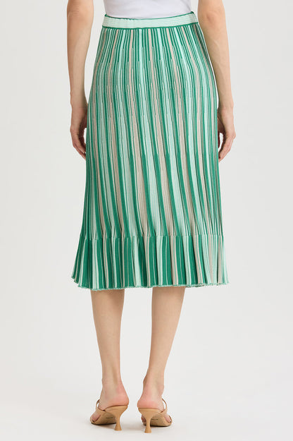 Petite Flared Flounce Soft Knit Midi Skirt, Kelly Green/Eucalyptus/Ivory | Ming Wang