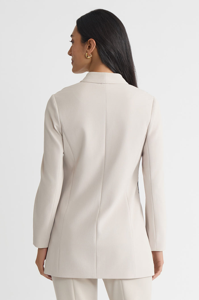 Petite Heritage Floral Printed Stretch Deco Crepe Jacket, Limestone/Black | Ming Wang