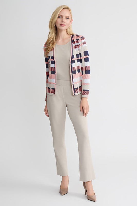 Petite Heritage Jacquard Colorblock Knit Cardigan, Sunkist Coral/Indigo/Limestone/White | Ming Wang