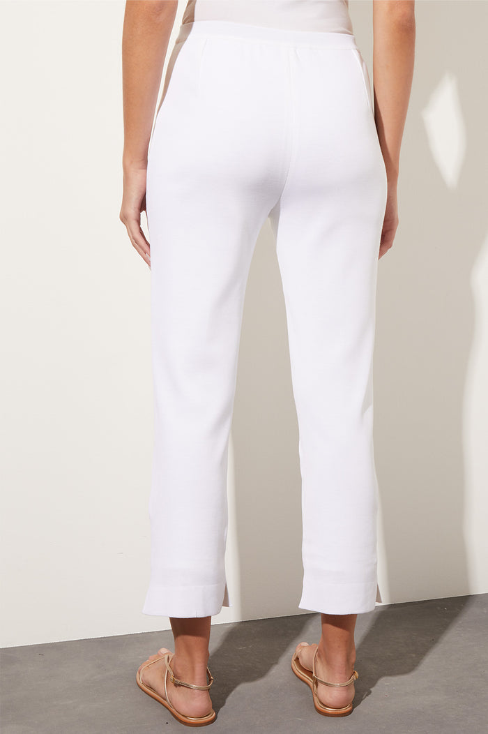 Petite Knit Lined Straight-Leg Ankle Pants, White | Ming Wang