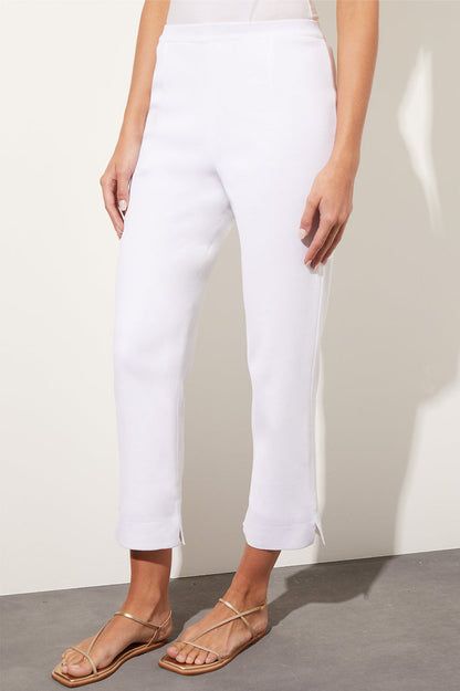 Petite Knit Lined Straight-Leg Ankle Pants, White | Ming Wang
