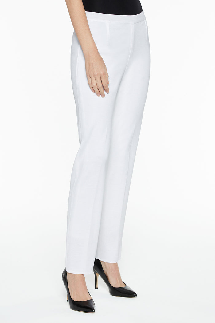 Petite Knit Lined Straight-Leg Pants, White | Ming Wang
