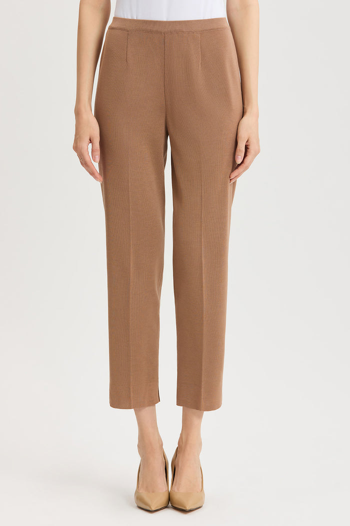 Petite Knit Straight-Leg Ankle Pants, Warm Taupe, Warm Taupe | Ming Wang