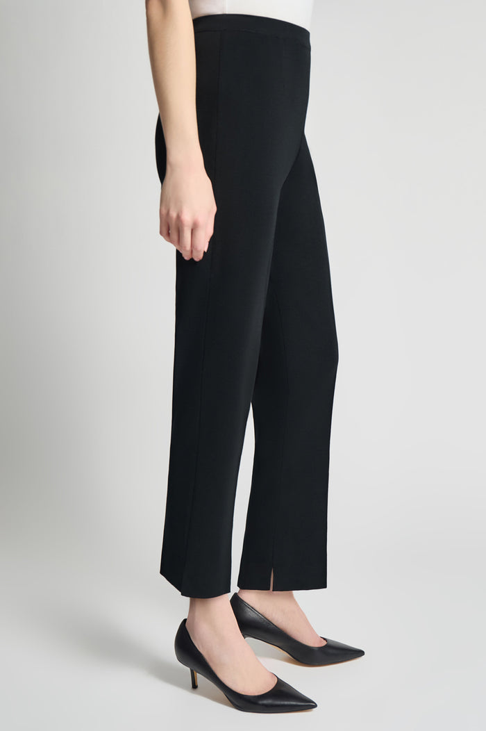 Petite Knit Straight-Leg Ankle Pants, Black | Ming Wang
