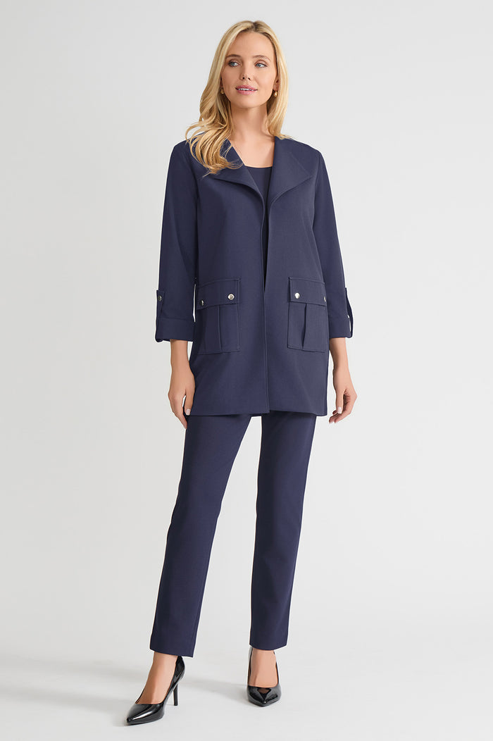 Petite Heritage Lightweight Stretch Deco Crepe Wing Collar Jacket, Indigo, Indigo | Ming Wang