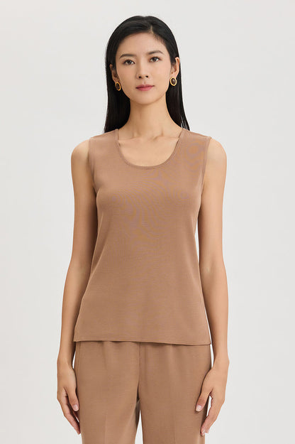 Petite Mid-Length Scoop Neck Knit Tank, Warm Taupe, Warm Taupe | Ming Wang