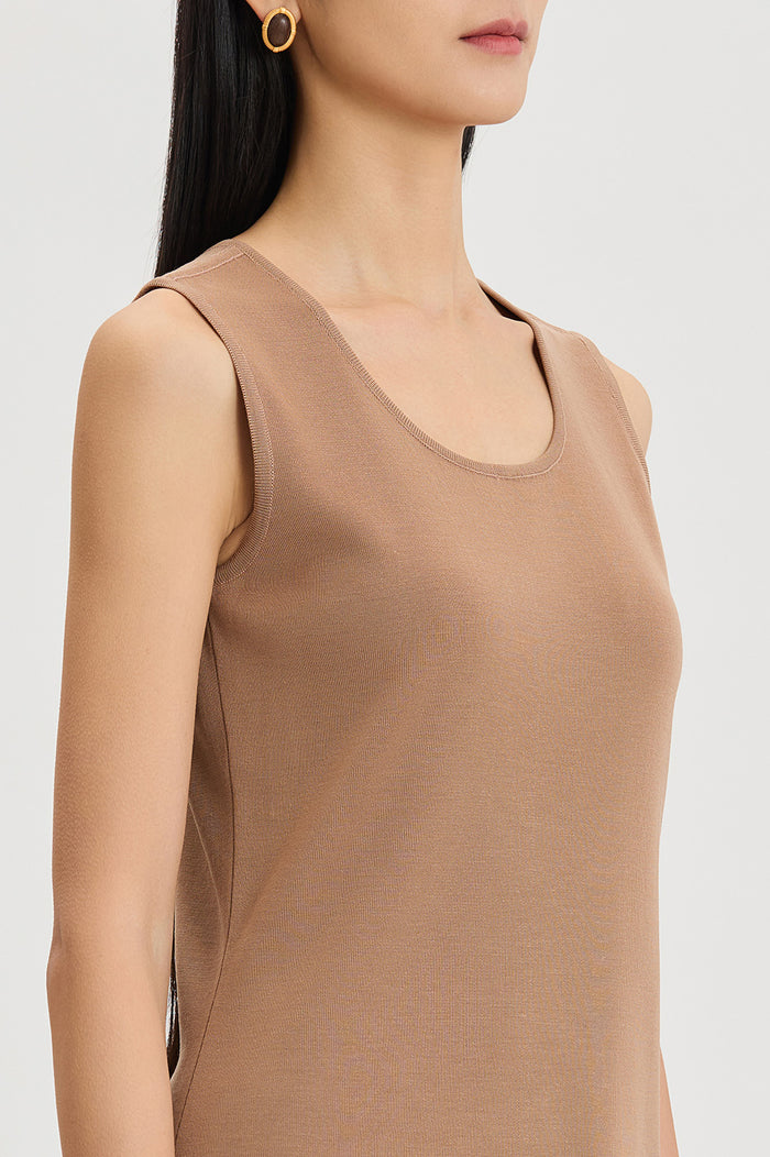 Petite Mid-Length Scoop Neck Knit Tank, Warm Taupe, Warm Taupe | Ming Wang