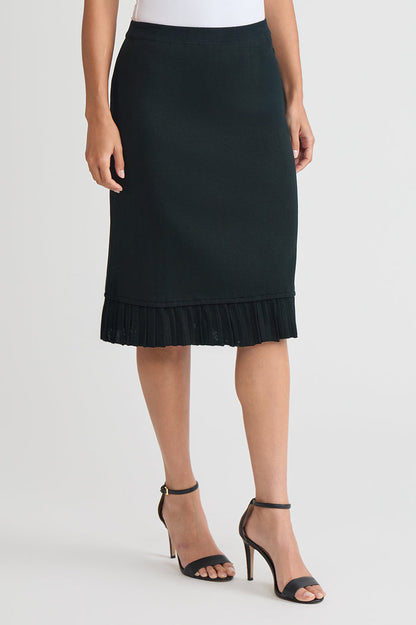 Petite Pleat Hem Knit Skirt, Black | Ming Wang