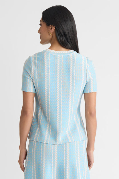 Petite Roadmap Pattern Soft Knit Top, Serene/Limestone/White | Ming Wang
